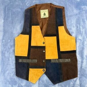 Vintage Northwest Yellow and brown suede vest with leather accents size‎ s